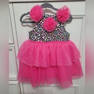💥3/$24 MudPie Baby‎ Pink Leopard Print Tulle Dress